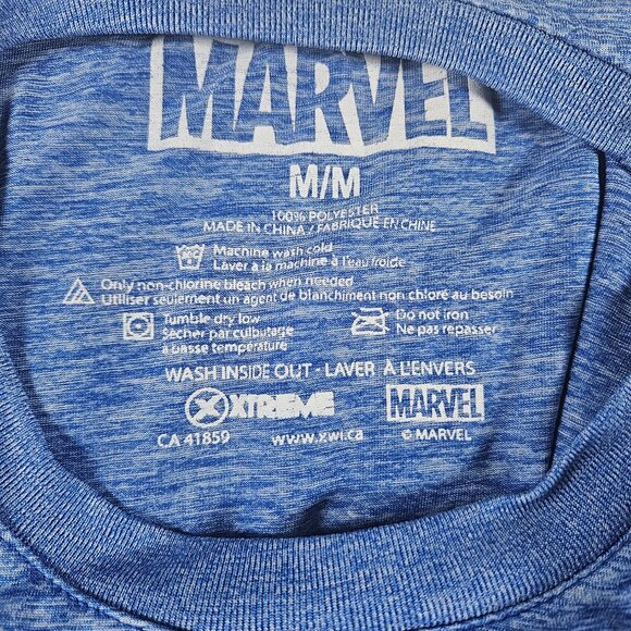 Marvel Captain America Men's T-Shirt Size M Blue Heathered Printed Logo Shield - Picture 6 of 6